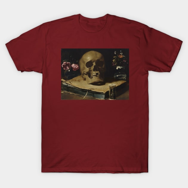 Guercino Still Life Skull Book Hourglass Flowers T-Shirt by Culturesmith